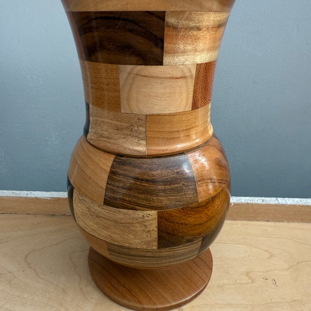 Vintage MCM Multitone Wooden Vase